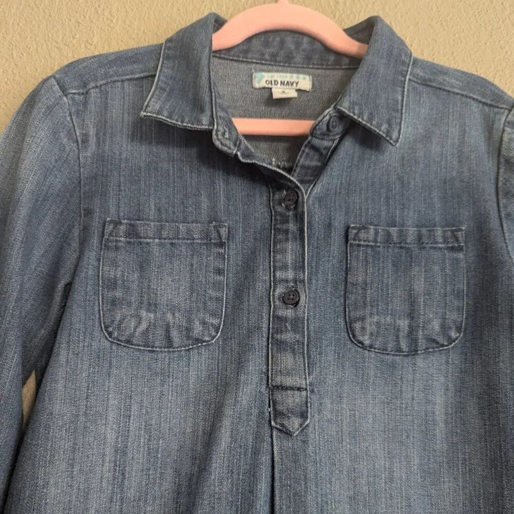 Old Navy Girls Denim Long Sleeve Shirt Dress | Size M (8)